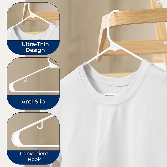 SereneLife 100 Pack Plastic Hangers, Space-Saving Closet Organizers, Durable - Image 5