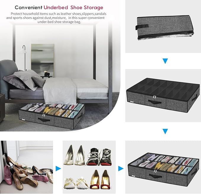 Onlyeasy Sturdy Under Bed Shoe Storage Organizer Fit 8 to 16 Pairs, Collapsible - Image 5