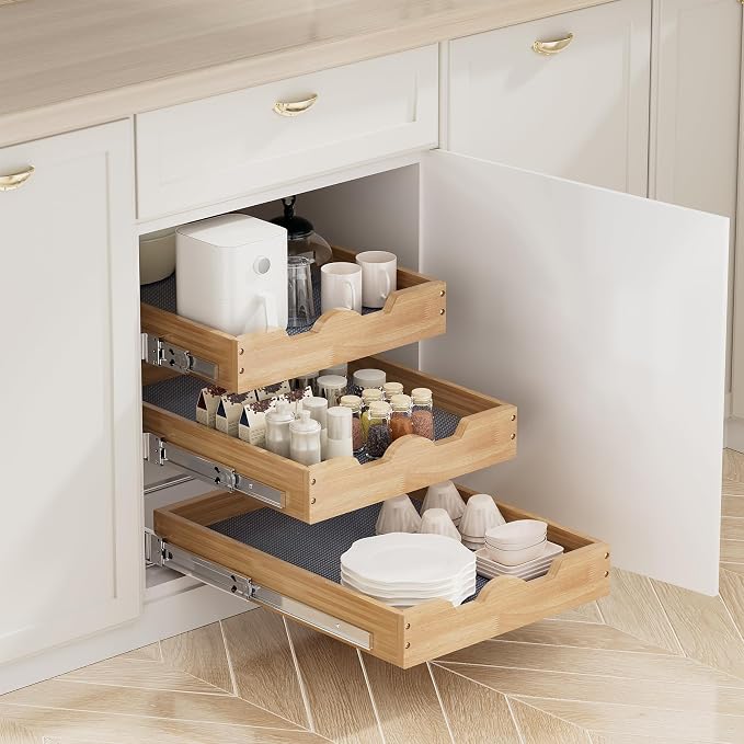 DINDON 3 Tier Pull Out Cabinet Organizer 14”W X21”D Slide Out Shelves - Image 4
