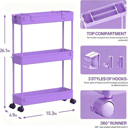 SPACELEAD Slim Storage Cart 3 Tier, Bathroom Organizer Rolling Utility - Image 3