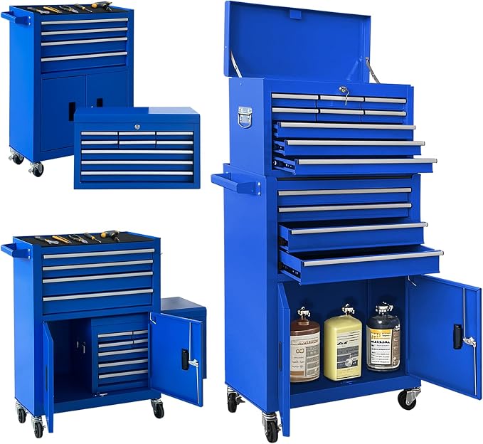 13-Drawer Double Doors Handle Rolling Tool Chest, 2 in 1 Detachable Rolling by TOKUWA