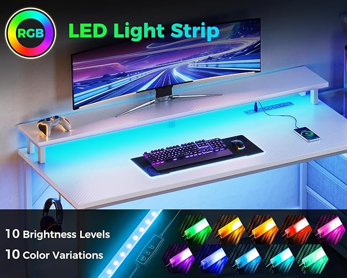 AODK 52 Inch Gaming Desk with USB Charging Ports & LED Light- Reversible - Image 5