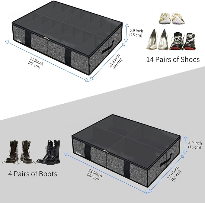 Onlyeasy 2 Pack Under Bed Shoes Storage Bag Organizer, Collapsible Shoe Boot - Image 2
