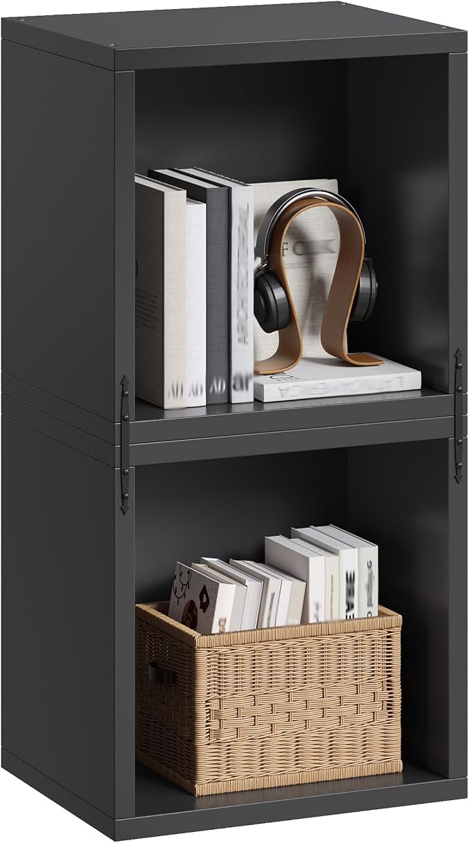 Homkdom 2 Cube Bookshelf Organizer, DIY Wooden Open Book Shelf by ElevateYourHome%EF%BC%8CEnhanceEver