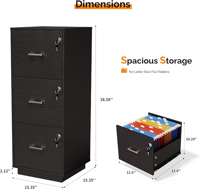 VINGLI 3 Drawer File Cabinet - Image 3