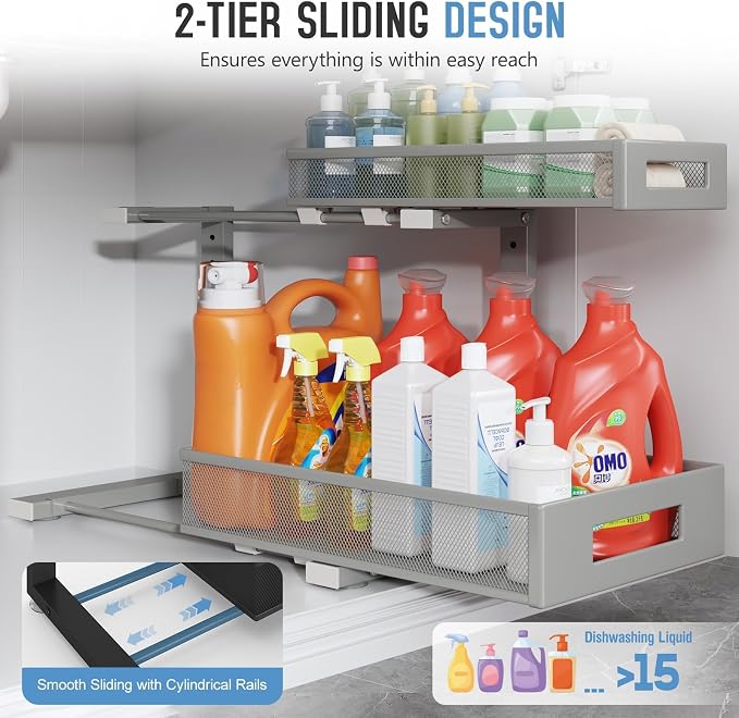 2 Pack 17IN Depth Under Sink Storage Organizer, Large 2-Tier Elegant Mesh Pull - Image 5