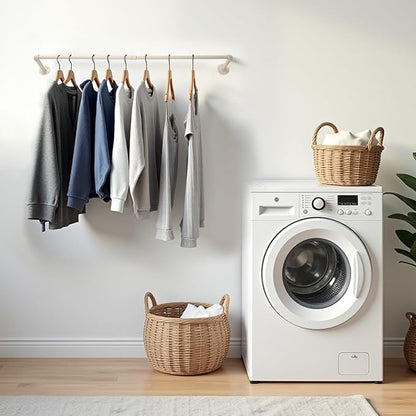 48" White Wall Mounted Clothes Rack, Industrial Pipe Iron Garment Bar, - Image 4