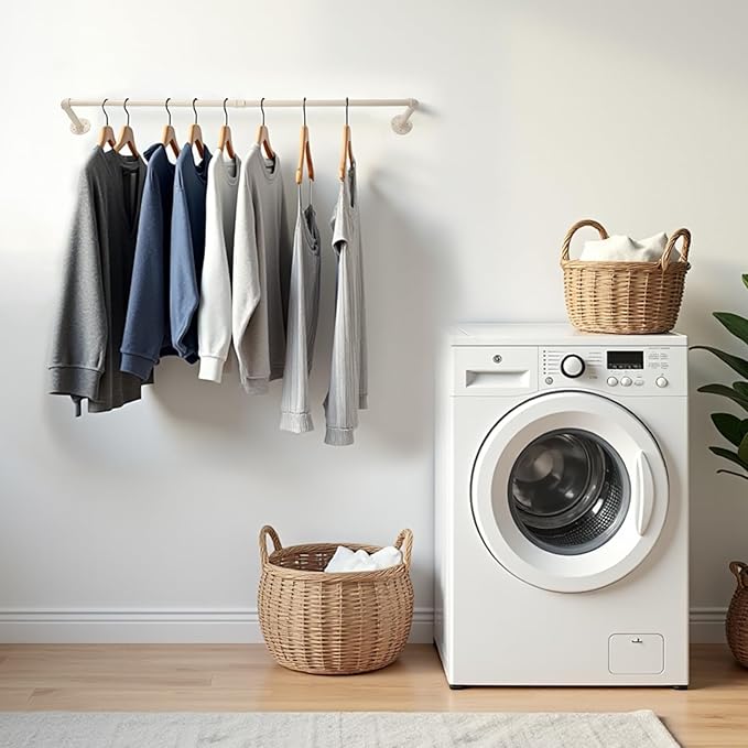54" White Wall Mounted Clothes Rack, Industrial Pipe Iron Garment Bar, - Image 5