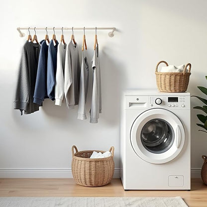 54" White Wall Mounted Clothes Rack, Industrial Pipe Iron Garment Bar, - Image 5