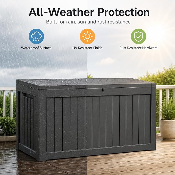 155 Gallon Outdoor Deck Storage Box, Large Waterproof Resin Patio Storage Box - Image 11