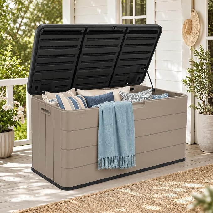 ADDOK 110 Gallon Outdoor Storage Box, Waterproof HDPE Resin Deck Box, Lockable by ADDOK