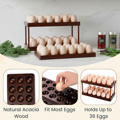 YOUEON Acacia Wooden Egg Holder - Image 3