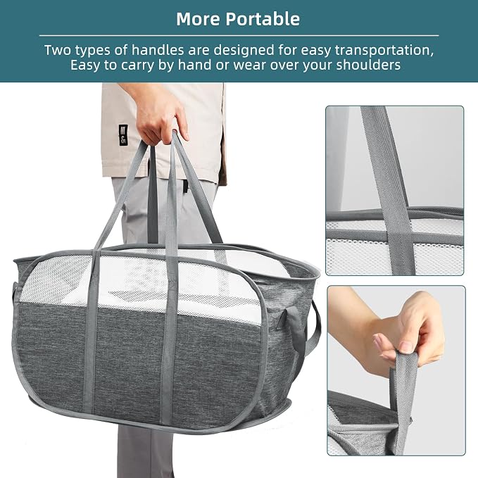 2 Pcs Collapsible Laundry Baskets, Tear Proof Pop Up Hamper - Image 6