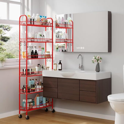 Slim Rolling Storage Cart 6 Tier, Metal Kitchen Rolling Utility Cart - Image 7