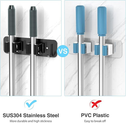 homeasy Wall Mount Mop and Broom Holder, Heavy Duty Stainless Steel Organizer - Image 2