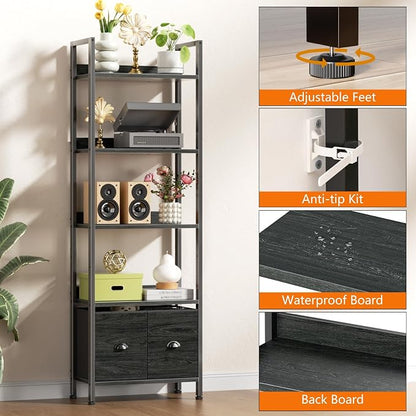 Furologee 5-Tier Bookshelf, Tall Bookcase - Image 6