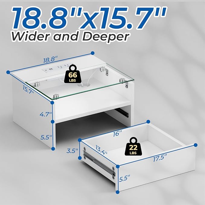 Loomie White Floating Nightstands Set of 2, 18.9” Bedside Table w/Charging - Image 2