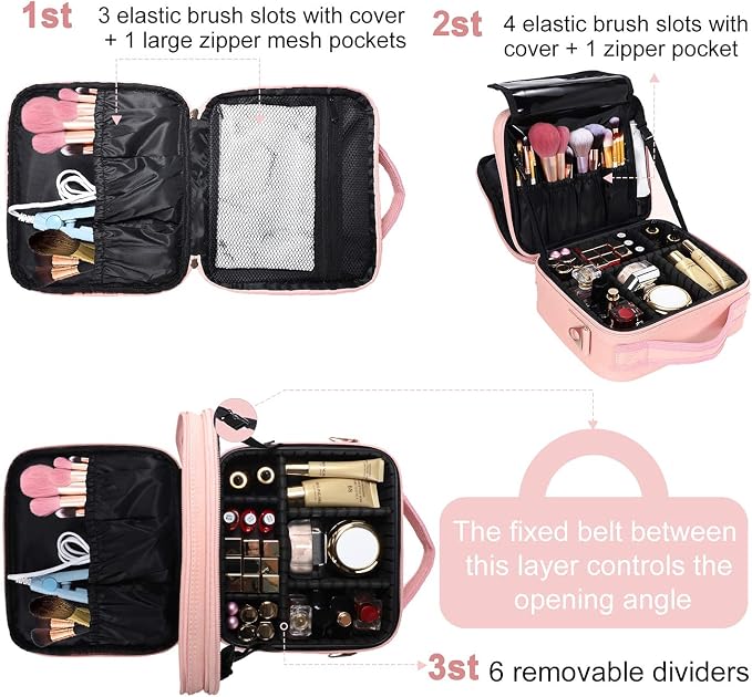 JOURMON Travel Makeup Bag Portable Cosmetic Train Case Organizer Artist Storage - Image 3