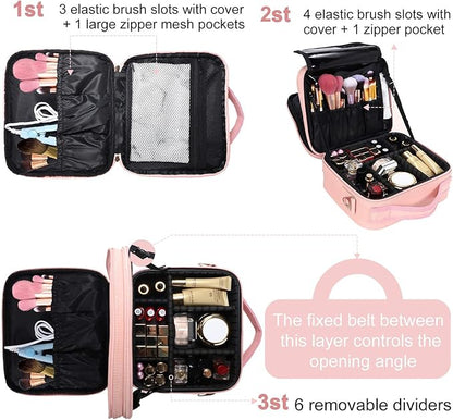 JOURMON Travel Makeup Bag Portable Cosmetic Train Case Organizer Artist Storage - Image 3