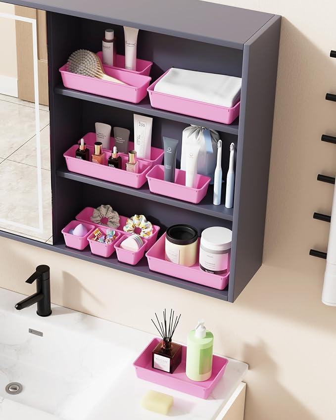 BiuLeon 25 PCS Plastic Drawer Organizers Set, 4-Sizes Vanity and Makeup - Image 6