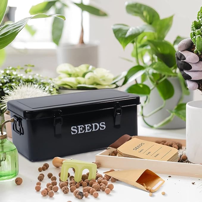Seed Saving Box, Metal Seed Bin, Seed Storage Organizer, Seed Packet Container - Image 5