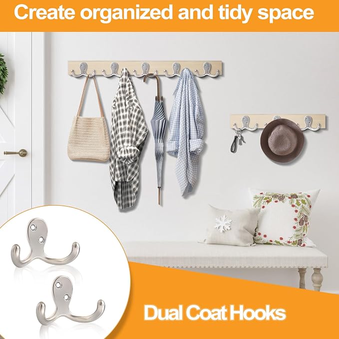 10 Pack Coat Hooks Wall Hooks for Hanging, Heavy Duty Double Prong Metal Hook - Image 4