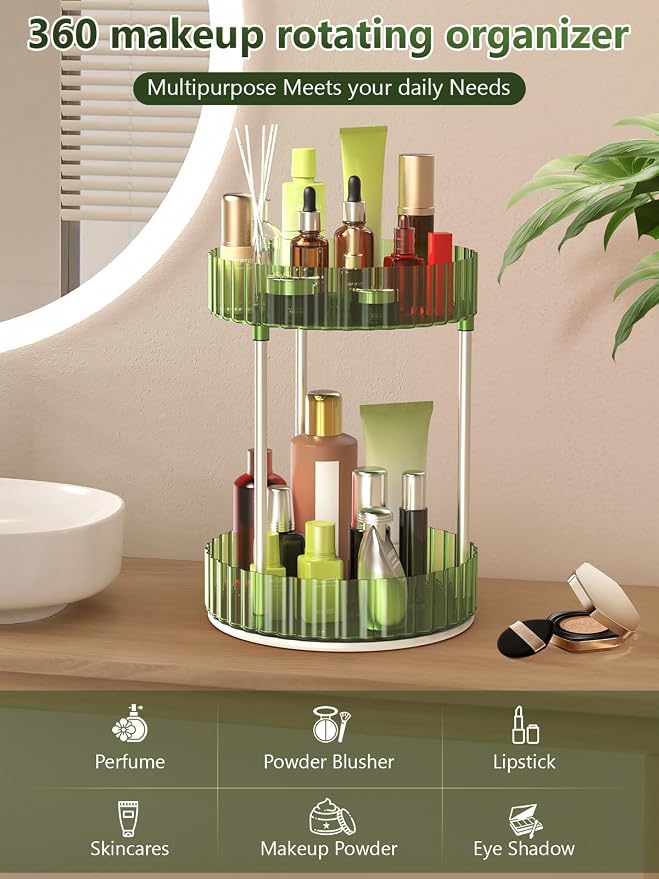 Makeup Organizer, 360° Rotating Makeup Organizer, 2-Tier Round Rotating - Image 7