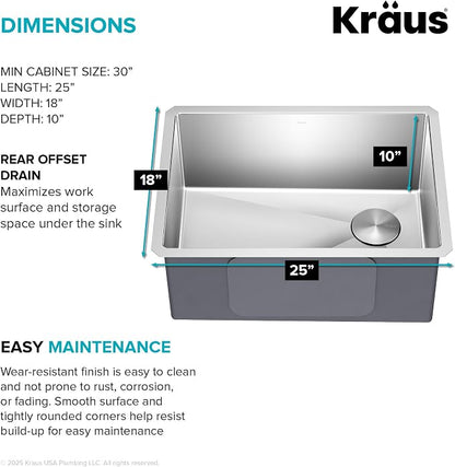 Kraus KHU111-25 Standart PRO 16 Gauge Undermount Single Bowl Stainless Steel - Image 6