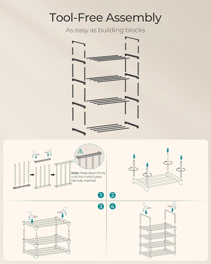 SONGMICS Shoe Rack, 4-Tier Shoe Organizer, Metal Storage Shelf, Upright or - Image 5