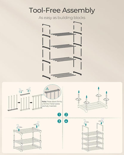 SONGMICS Shoe Rack, 4-Tier Shoe Organizer, Metal Storage Shelf, Upright or - Image 5