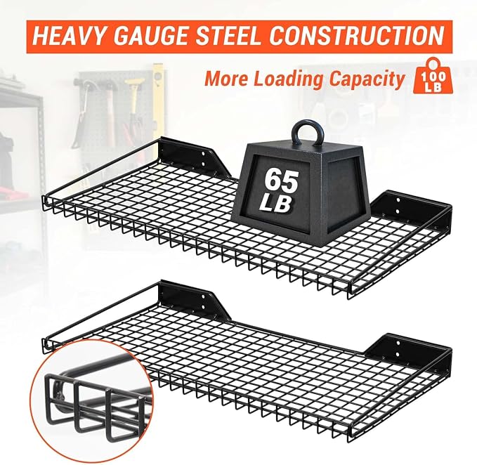 Wallmaster Garage Wall Shelf 2 Pack 23.6"x11.8" Wall Mount Heavy Duty Metal - Image 5