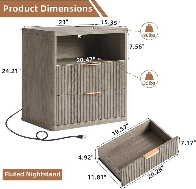 LEYAOYAO Fluted Nightstand - Image 2