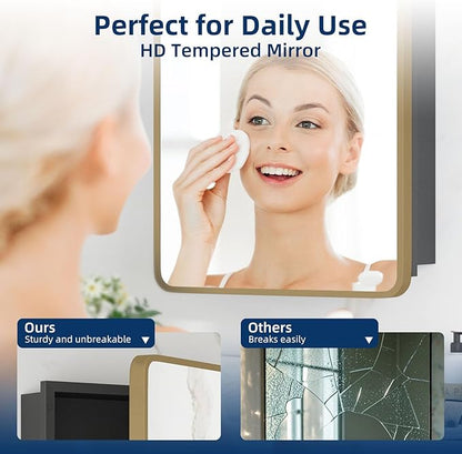 Bathroom Medicine Cabinet with Mirror 16 x 24 Inch, Brush Gold Medicine Cabinet - Image 6