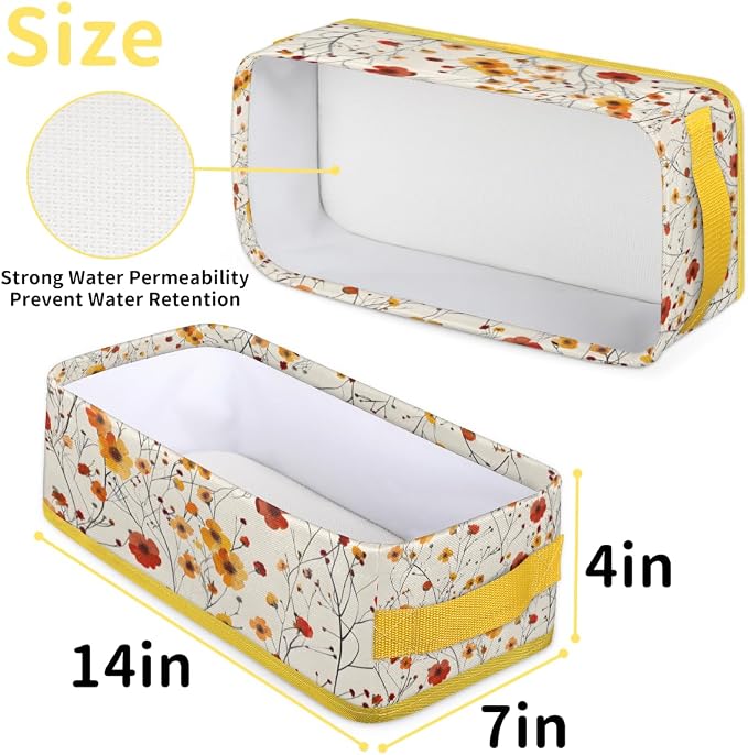 Red Yellow Flowers Bathroom Storage Basket, Foldable - Image 2