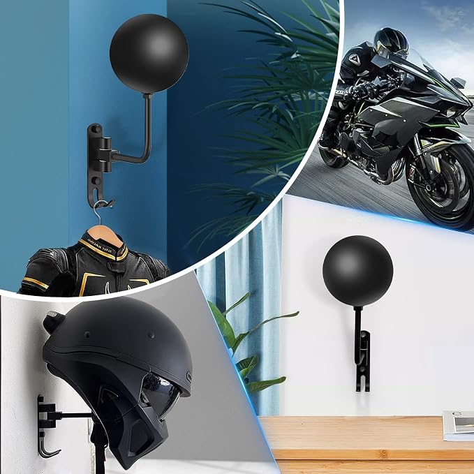 Kikerike Motorcycle Helmet Rack Wall Mount 180 Degree Rotation Metal Bike - Image 7