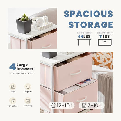 DUMOS Nightstand with 4 Drawers Bedside Table with Removable Fabric Bins Sturdy - Image 4
