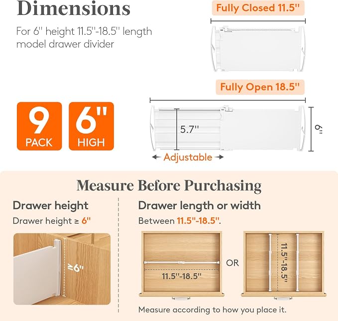 Lifewit 6" Tall Drawer Dividers, Adjustable Deep Drawer Organizer Clothes | 9 - Image 2