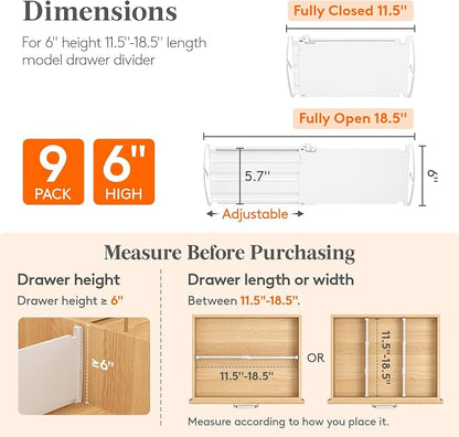 Lifewit 6" Tall Drawer Dividers, Adjustable Deep Drawer Organizer Clothes | 9 - Image 2