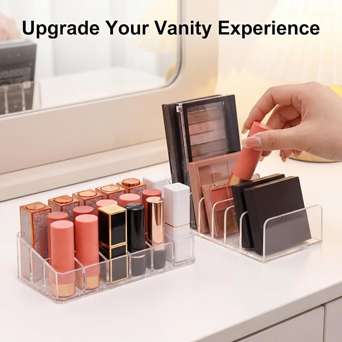 2-Pack Acrylic Makeup Organizer, 12-Slot Lipstick Holder and 7-Slot Eyeshadow - Image 6