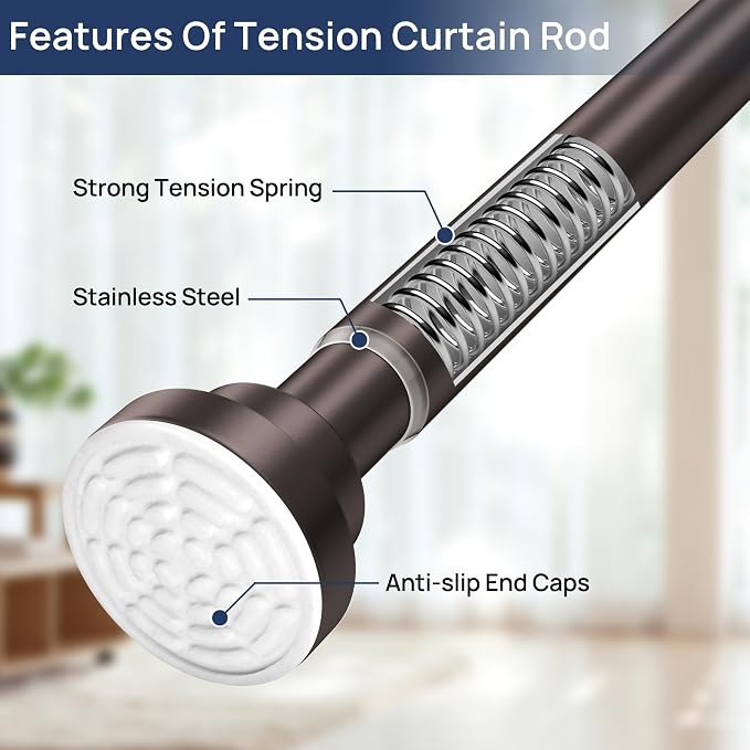 ENJOYBASICS 2 Pack Tension Curtain Rod, 32-54" Adjustable, Bronze | Secure Hold - Image 2