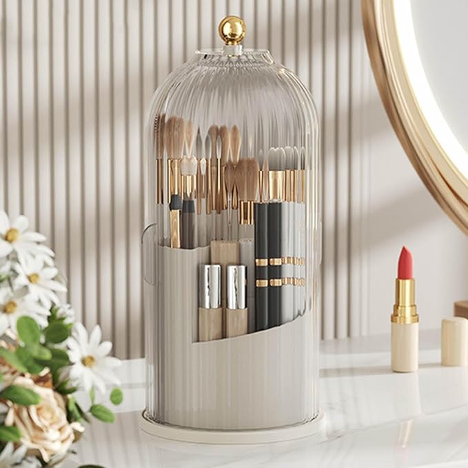 Cosmetic Storage Holder Box, Transparent 360° Rotating Sliding Door Makeup - Image 3