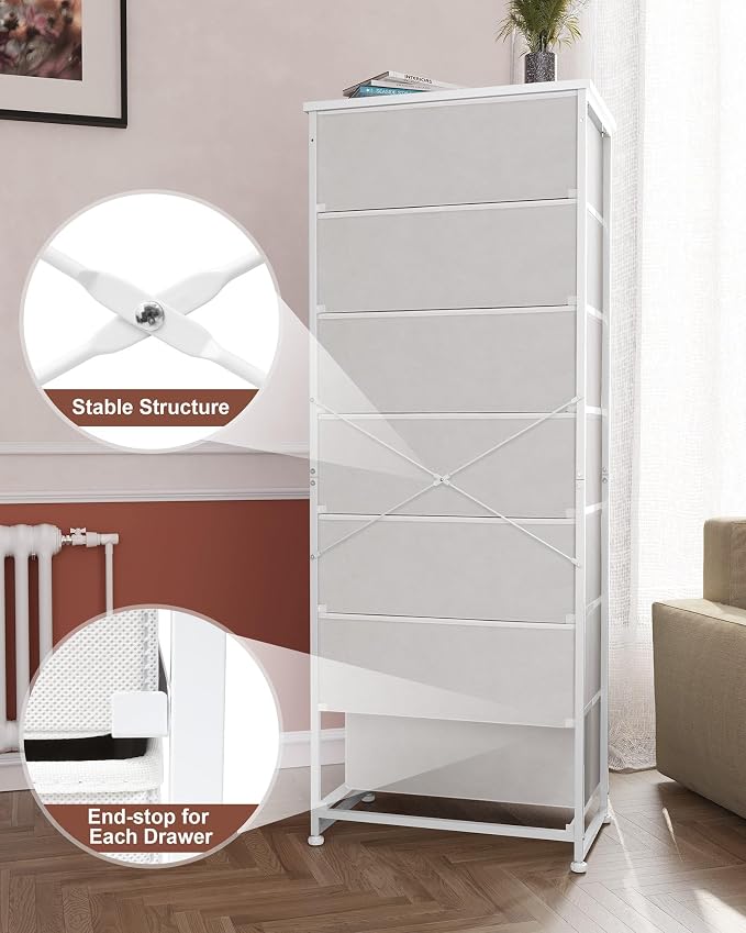 Fabric Dresser for Bedroom, 7-Drawer Tall Vertical Storage Tower | Wooden Top - Image 7