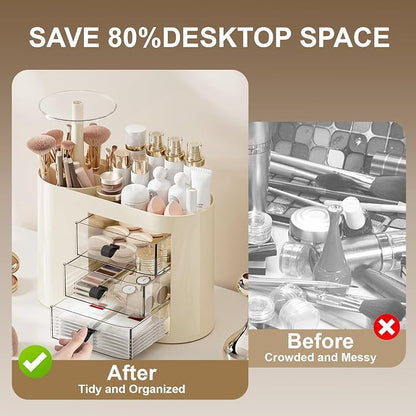 DASITON Makeup Organizer with 3 Drawers, Automatic Lifting Makeup Brush Holder - Image 3