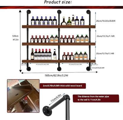 62.9in Large Wine Rack with LED Light Solid Wood Wall Mounted Wine Rack - Image 2