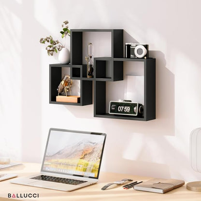 Ballucci Modern Interlocking Cube Floating Shelves, Wall Mount Wood Square - Image 2
