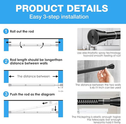 2 Pack Spring Tension Rod, Adjustable 45-77 Inch No Drill, Fits Windows Kitchen - Image 7