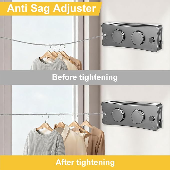 Retractable Clothesline Indoor & Outdoor, 16.7 Ft Non-Sagging Double Clothes - Image 3