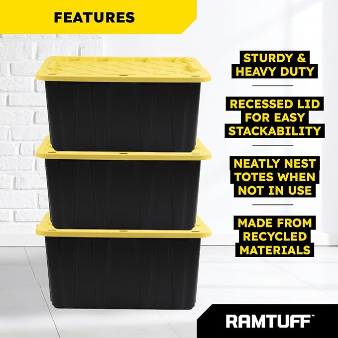 Ramtuff STRONG BOX Black & Yellow, 27-Gallon Heavy Duty Tough Storage Container - Image 6
