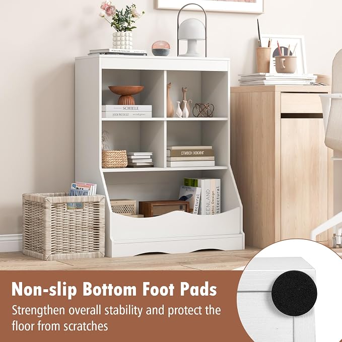 Storage Organizer, Small Bookcase w/ 4 Open Cubes & 1 Bottom Compartment - Image 5