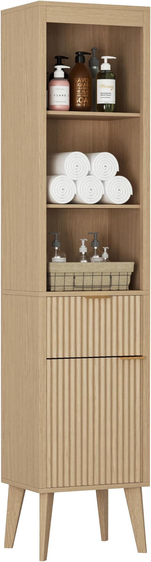 70" H Tall Storage Cabinet, Fluted Freestanding Floor Organizer by Unknown